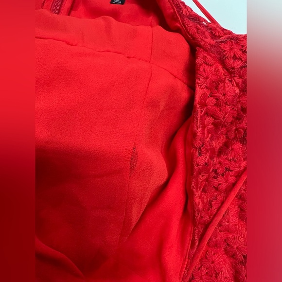 TOPSHOP Lace Plunge Asymmetrical Hem Midi Dress in Red Size US 10 - Picture 10 of 15
